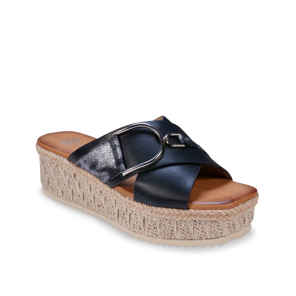 GC Shoes Lindsey Espadrille Wedge Sandals Womens 6 M Black Buckle Strap NWB - Picture 2 of 13